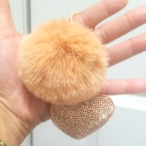 Pom Pom & Rhinestone Heart Keychain/Bagcharm NWOT